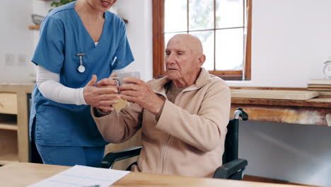 Woman,-nurse-and-coffee-in-elderly-care