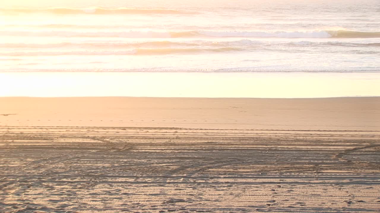 더트 바이커가 자신의 기술에 감탄할 사람이 아무도 없는 모래 해변에서 휠리를 터뜨립니다.