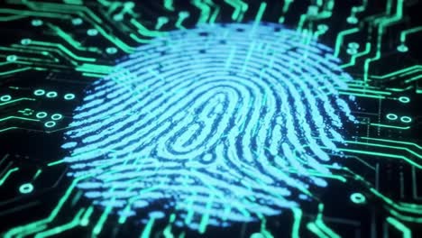 a close look at the intricate details of a fingerprint design overlaid on a circuit board, emphasizing the blend of personal identification and modern technology in security systems.