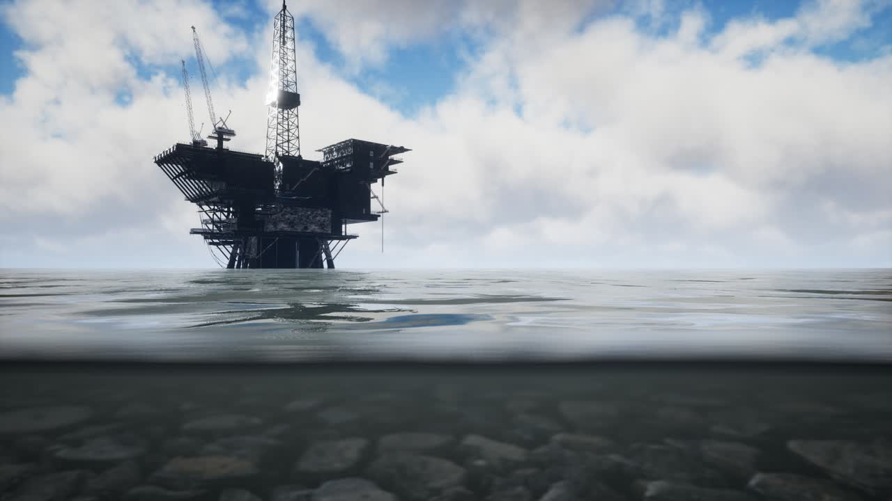 Large Pacific Ocean offshore oil rig drilling platform