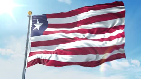 4k 3d illustration of the waving flag on a pole of country liberia