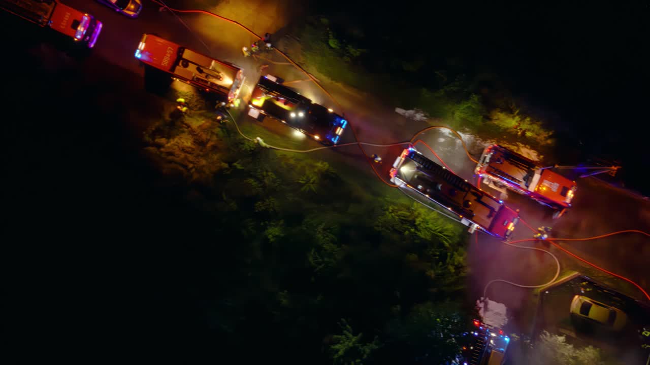 용감한 소방관은 야간 비상 사태에 대응