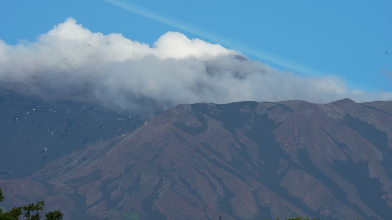 Close shot of smoking Mt. Etna, Volcano in Sicily, Italy