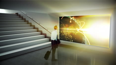 hombre de negocios mirando la animación del globo