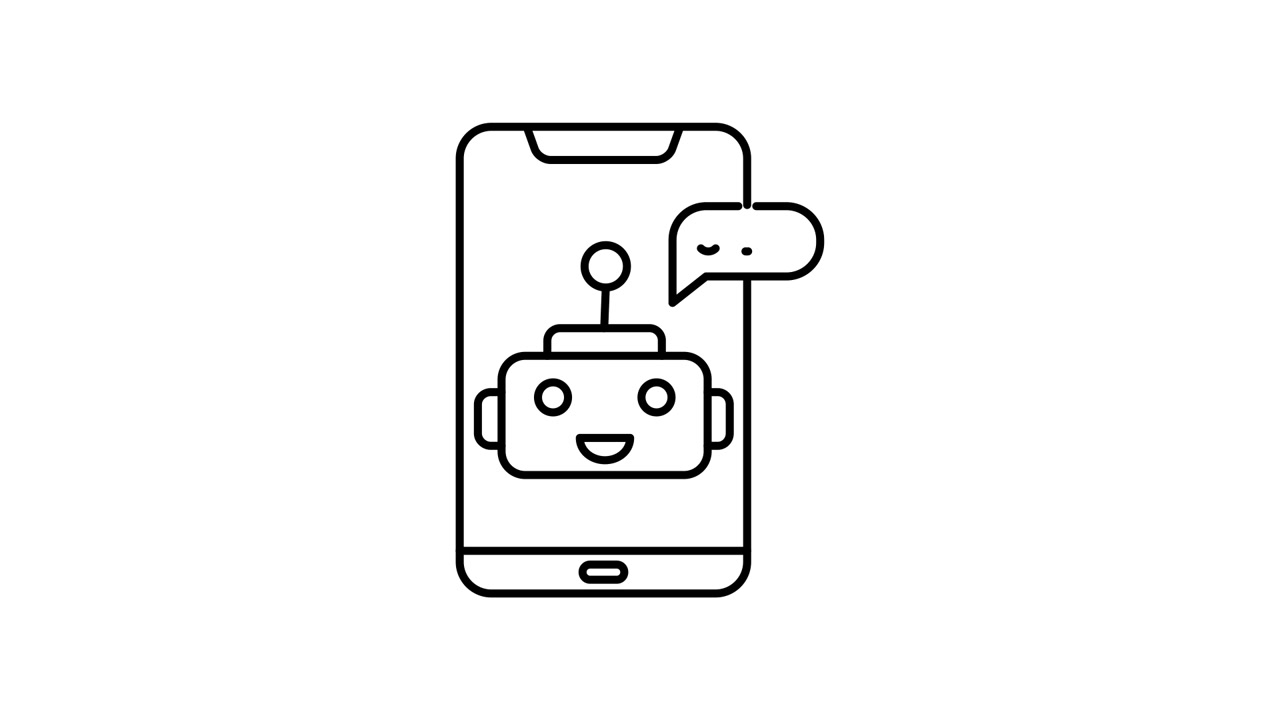 Animated Line Art Chatbot Icon on Smartphone Screen