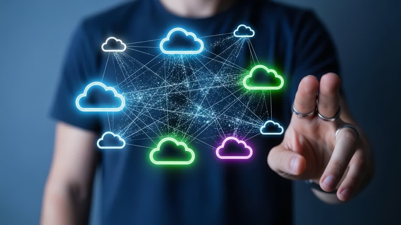Exploring the Future of Cloud Computing: Interconnected Cloud Networks and Digital Connectivity Displayed Through Innovative Visual Representations