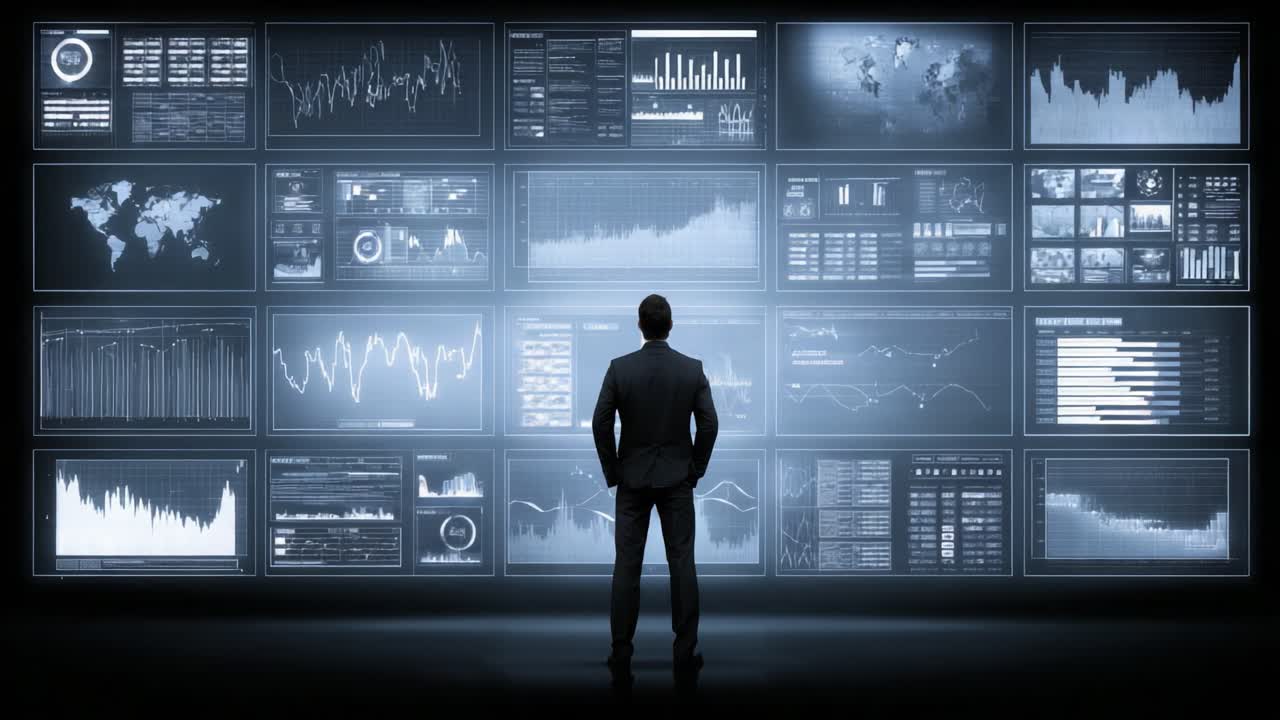 A Business Analyst Analyzing Complex Data Visualizations on Multiple ...