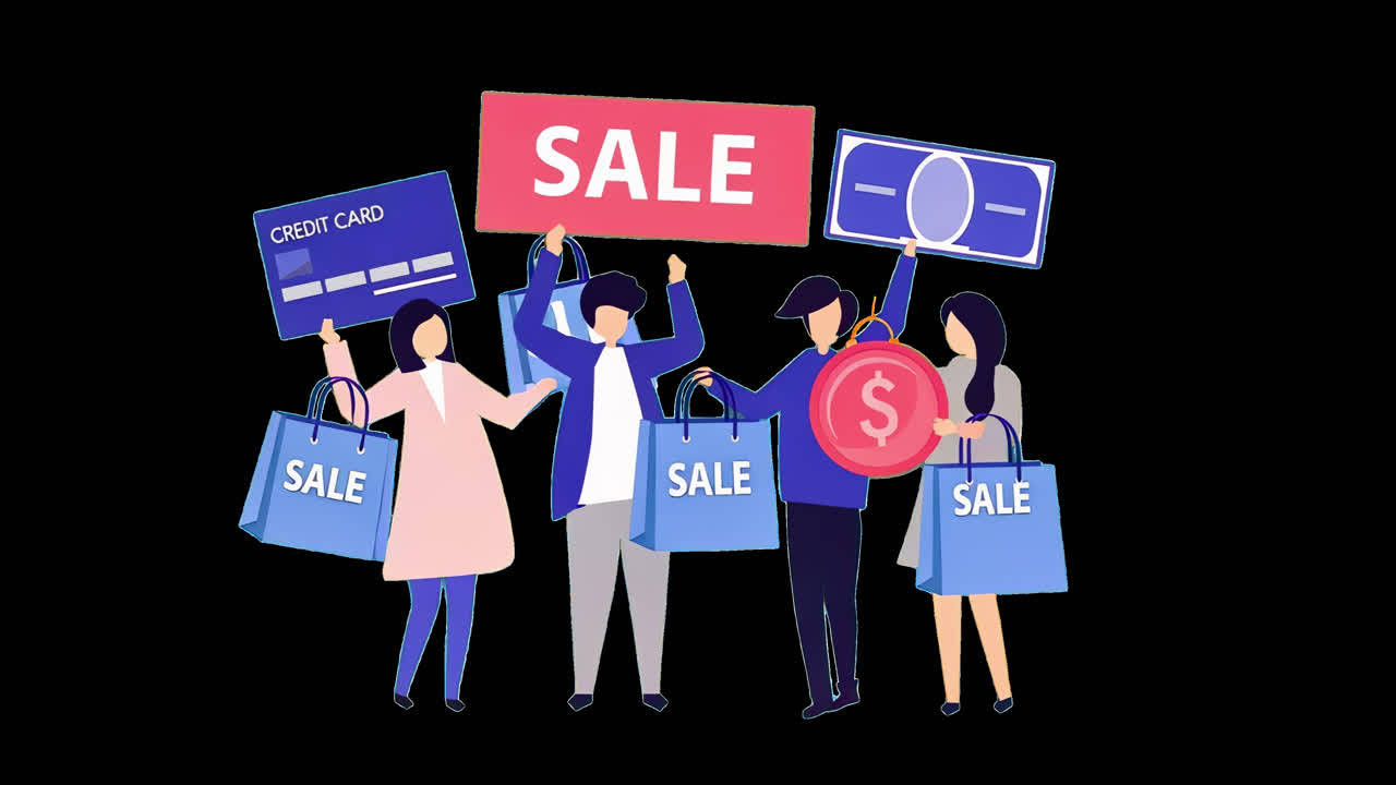 Shopping sale promotion illustration animation isolated asset, transparent 4K video, alpha channel