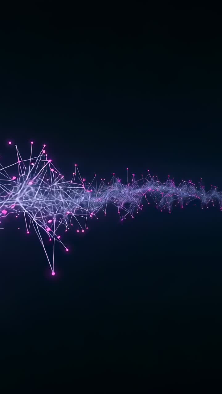 Vertical video: Starting cluster appearing waveform expanding with magenta nodes blue-white lines