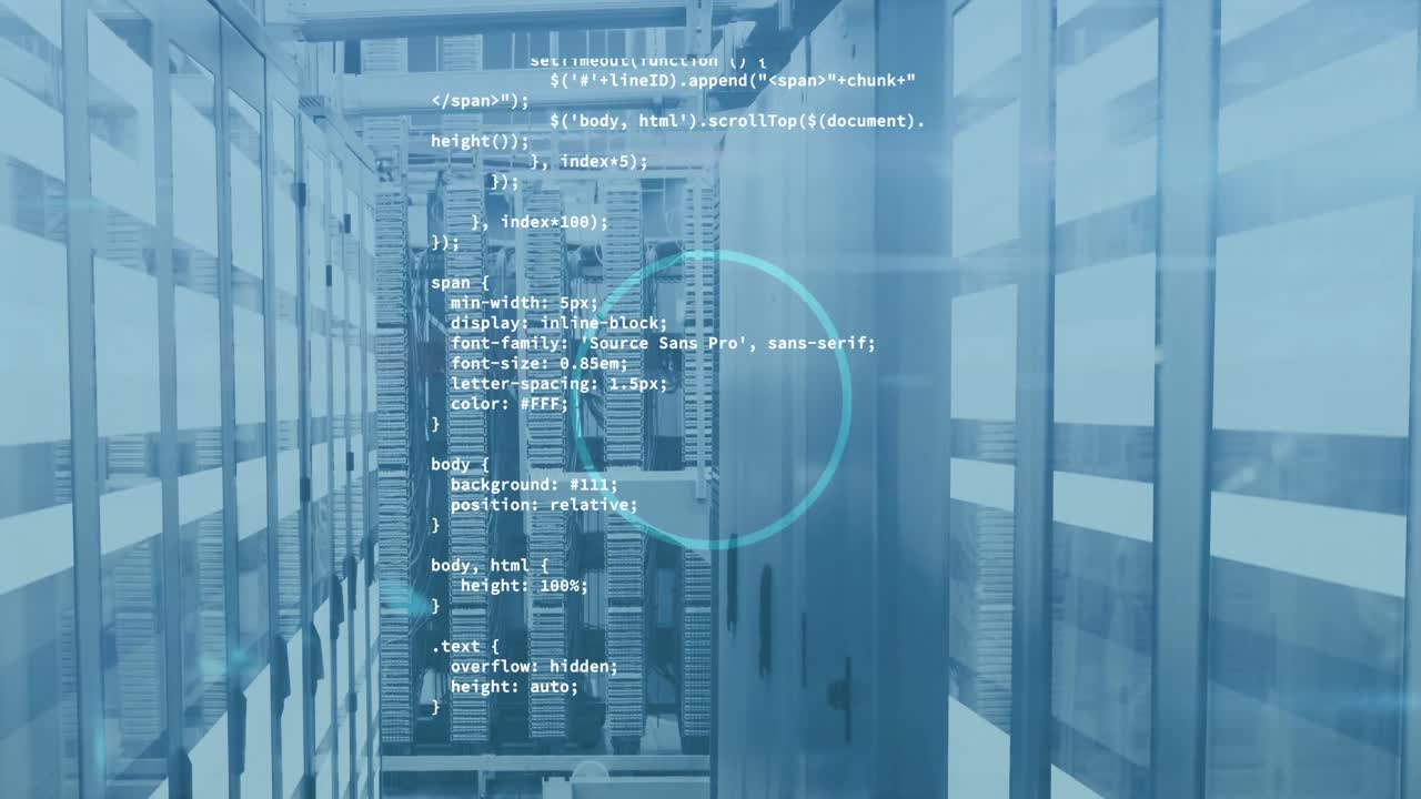 animación del procesamiento de datos en la sala técnica con servidores informáticos