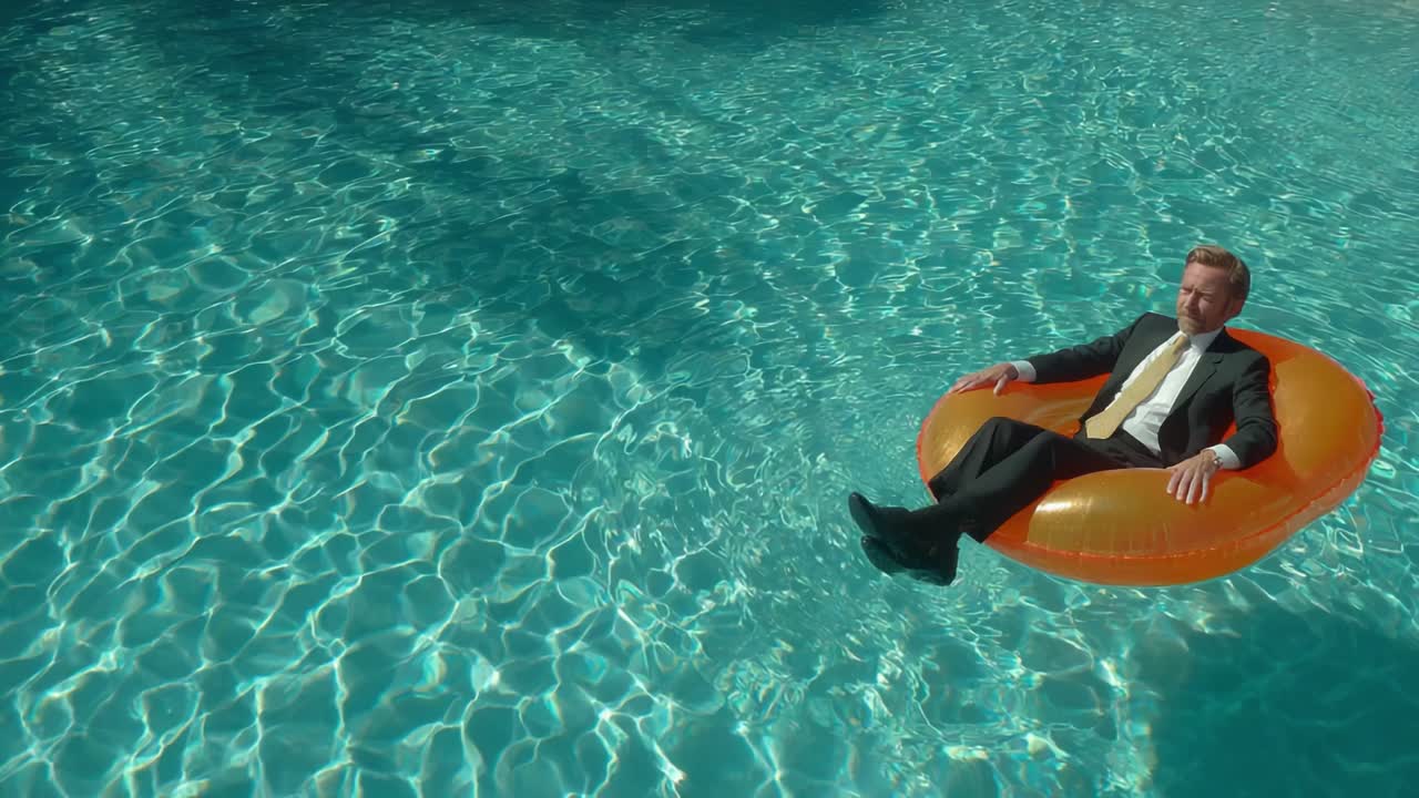 A Relaxed Individual Enjoying Leisure Time in a Pool while Floating on an Inflatable Ring, Highlighting Serenity and Comfortable Atmosphere