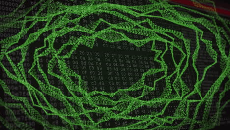 green digital network animation over binary code background in tech-themed design