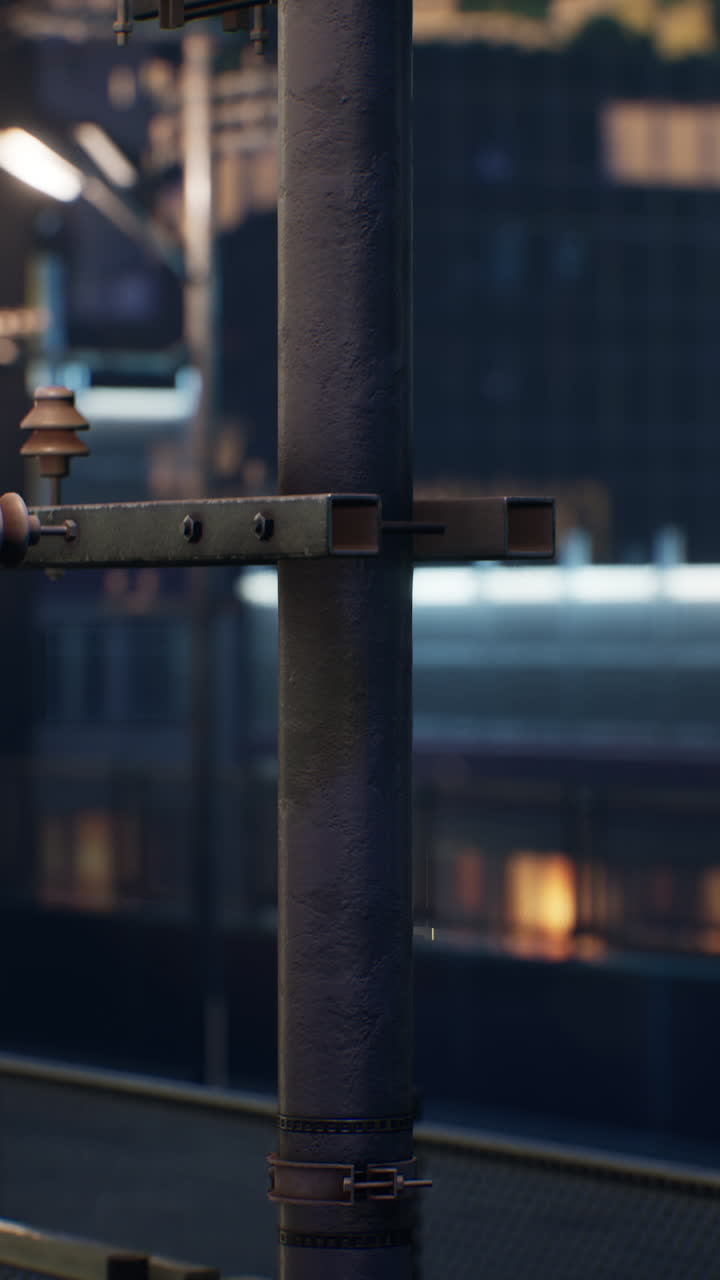 전력 라인이 있는 금속 기둥의 클로즈업