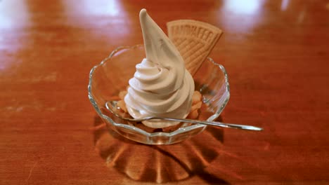 twisted tofu-flavored soft ice cream served in a japanese restaurant