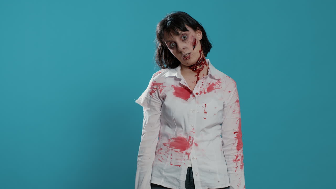 Scary looking monster showing thumbs up hand gesture on blue background