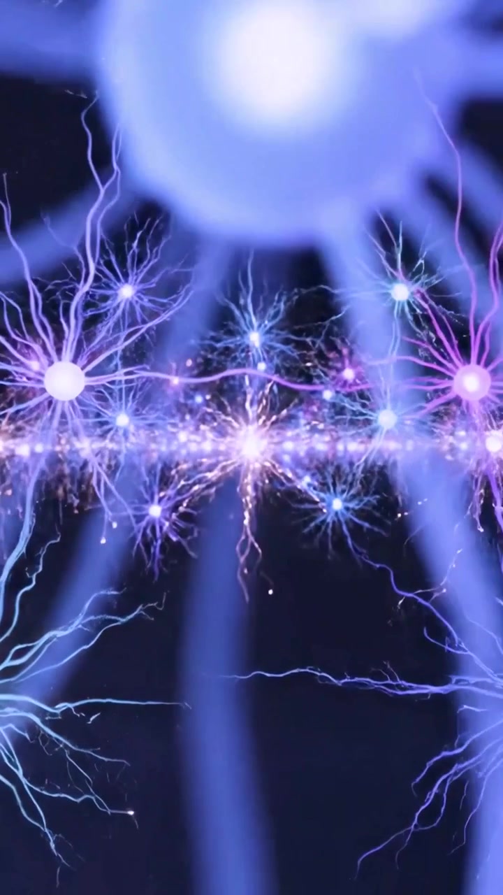 Brain Cells Transmitting Electrical Signals in an Abstract Neural Network