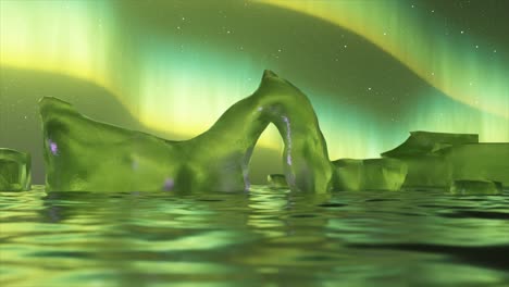 green iceberg under the aurora borealis