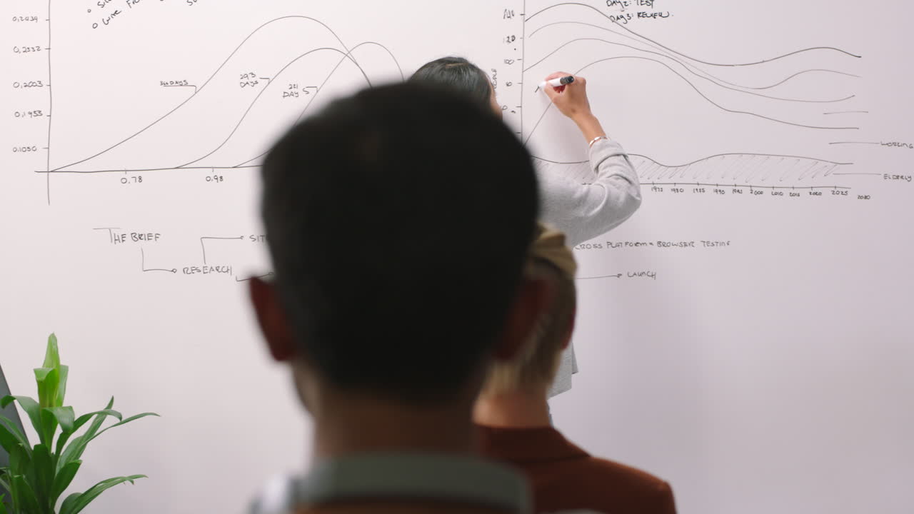 프레젠테이션과 메모를 취하는 비즈니스 회의