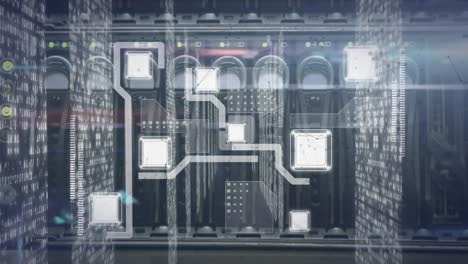 animation of computer circuit board and data processing over server