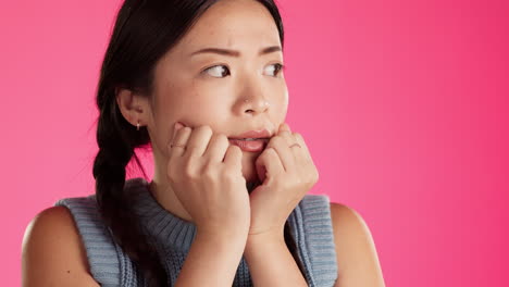 Worried,-fear-and-scared-Asian-woman-with-hands