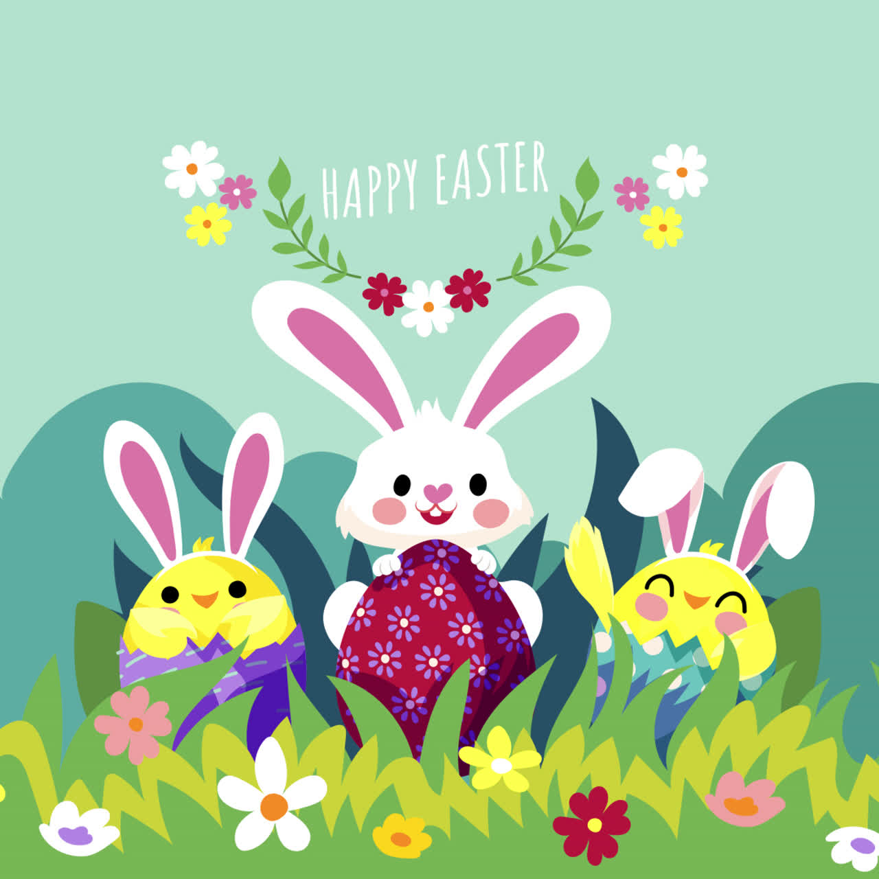 Cute Easter Bunnies and Chicks