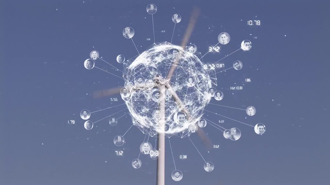 연결 네트워크와 풍력 터빈을 통한 데이터 처리로 지구의 애니메이션