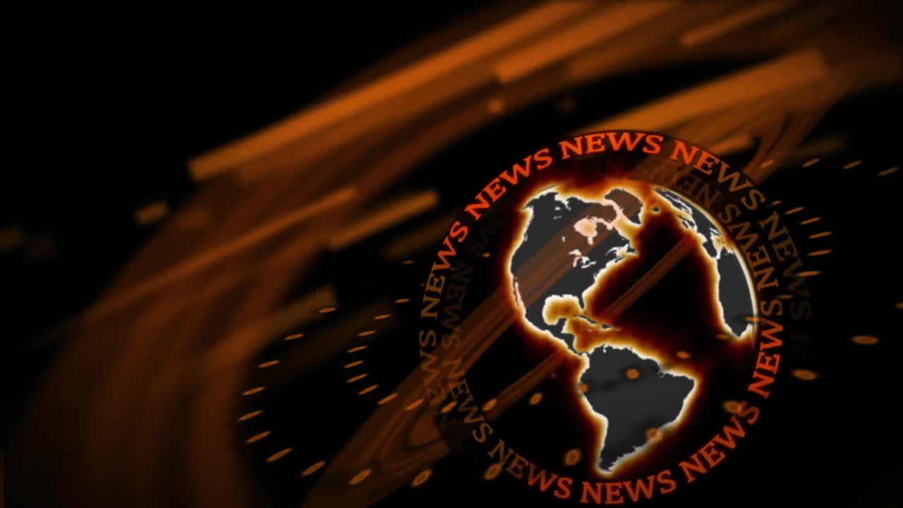 animación del globo con textos de noticias sobre formas en movimiento