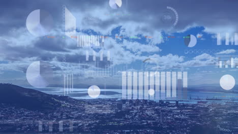 animación de diversos datos y gráficos sobre el paisaje urbano