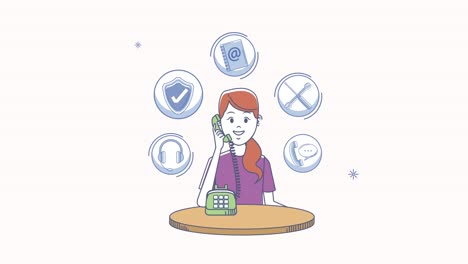 customer service businesswoman worker with icons