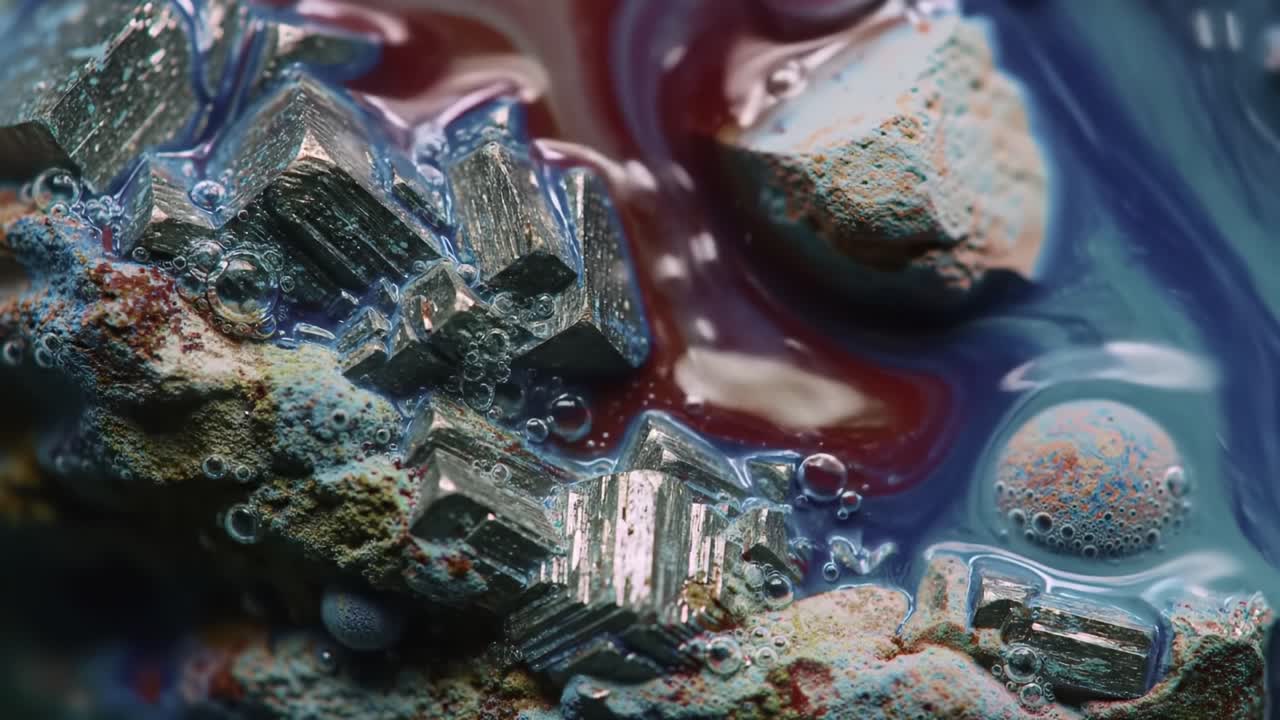 Explore Stunning Metallic Crystals Forming in Vivid Aquatic Hues