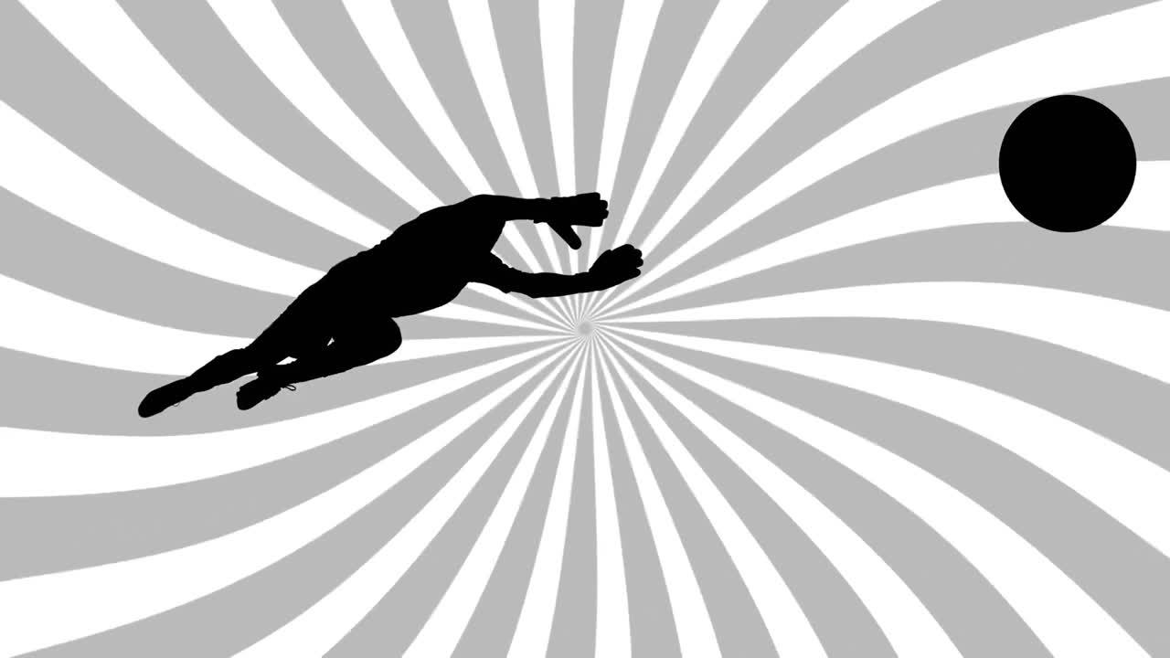 Animation of football player silhouette over shapes on white background