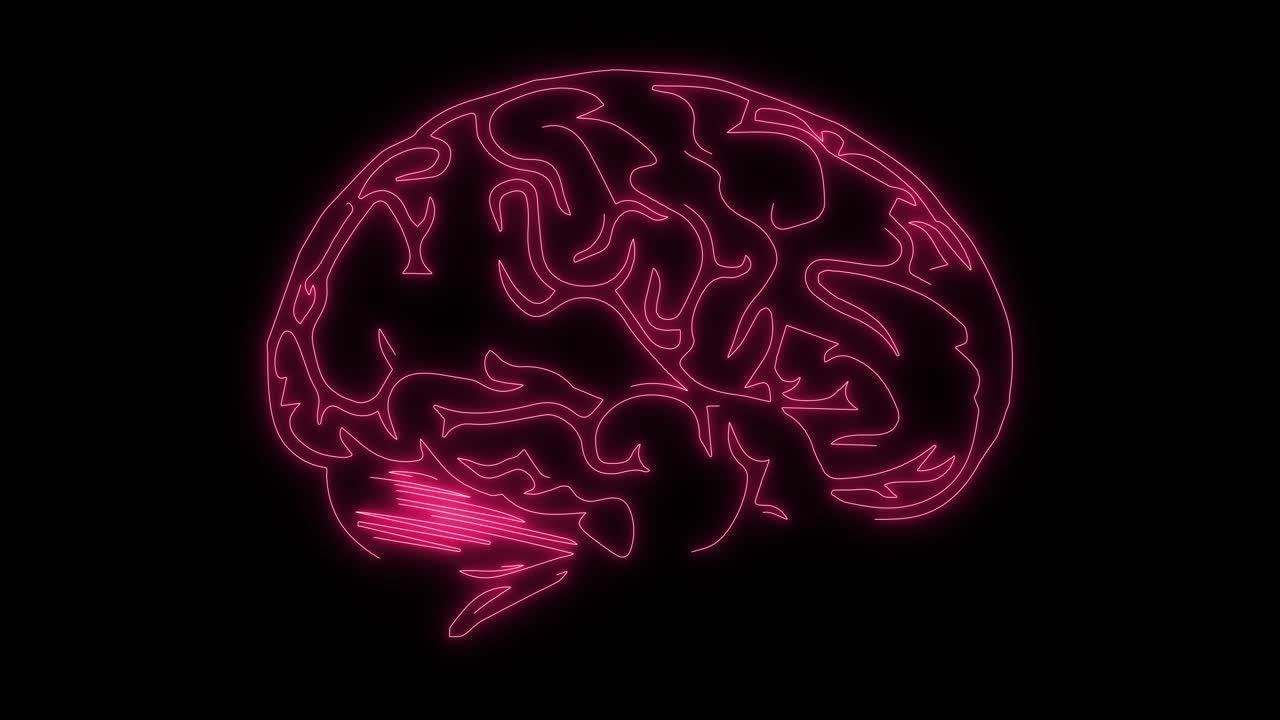 Glødende Neonpink Menneskehjerne Omrids Animation