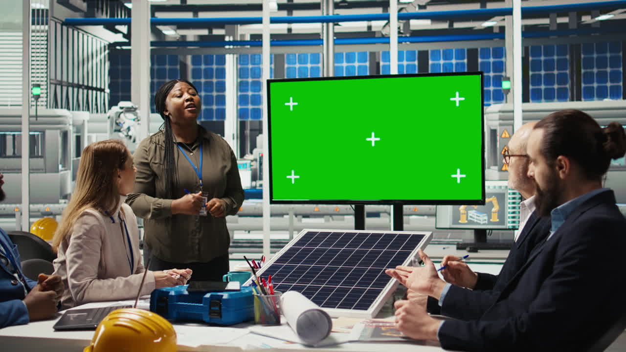 Management Executives Look At Factory Automation Strategies On Mockup Monitor