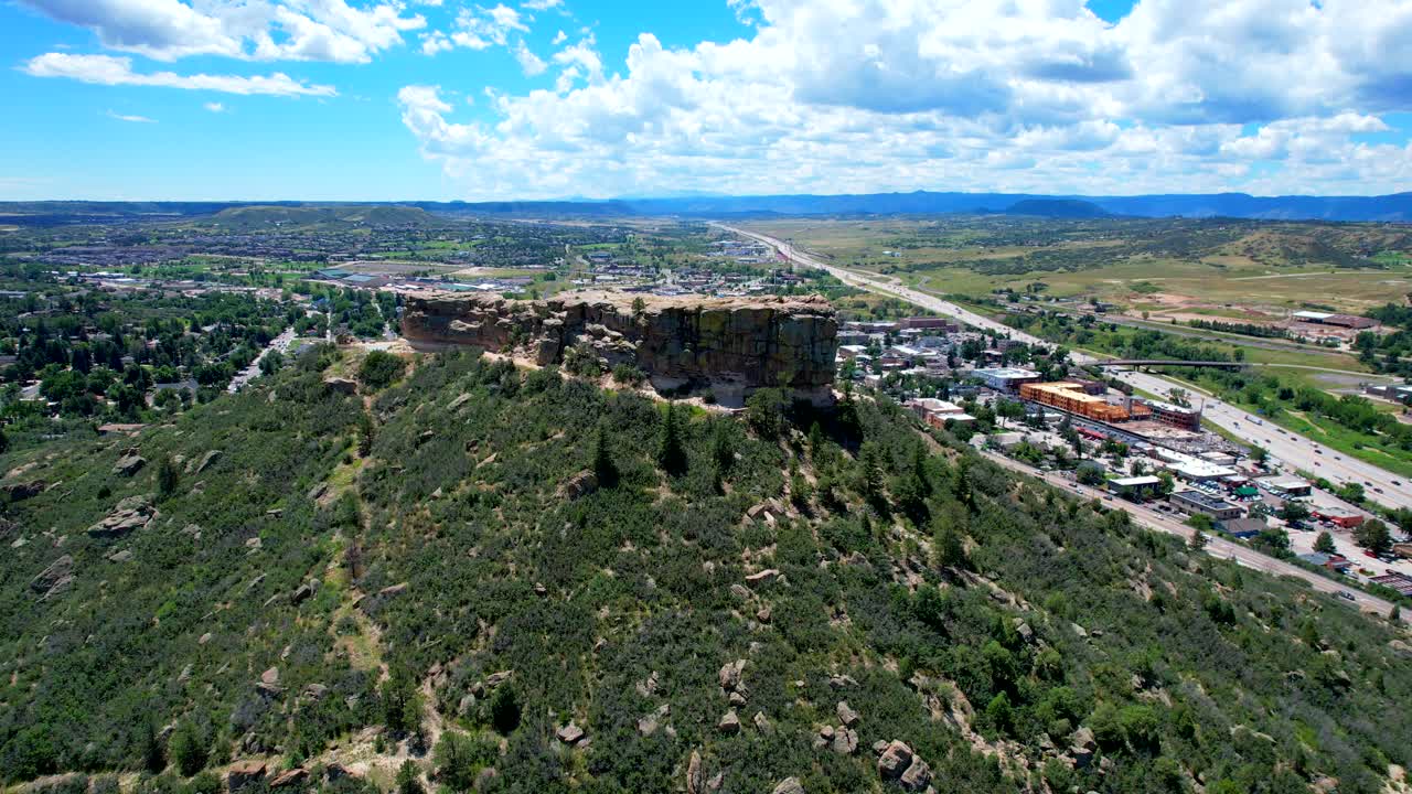 Drone flying over Castle Rock park near Denver Colorado suburbs