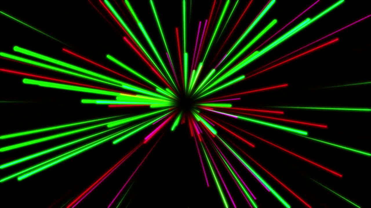 Animation colorful speed lines effect isolate on black background.