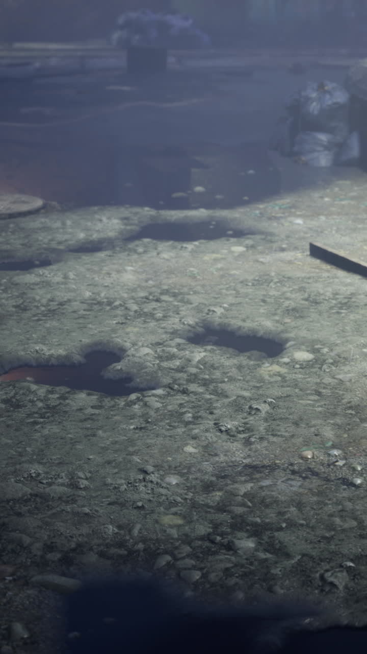 Mysterious alleyway reveals forgotten remnants and reflections at dusk