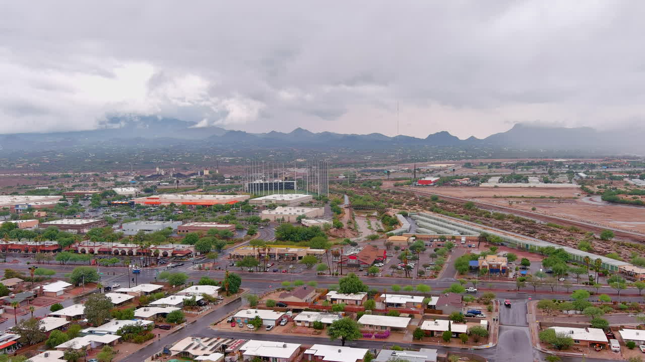 Aerial View of Tucson, Arizona Suburb on a Cloudy Day