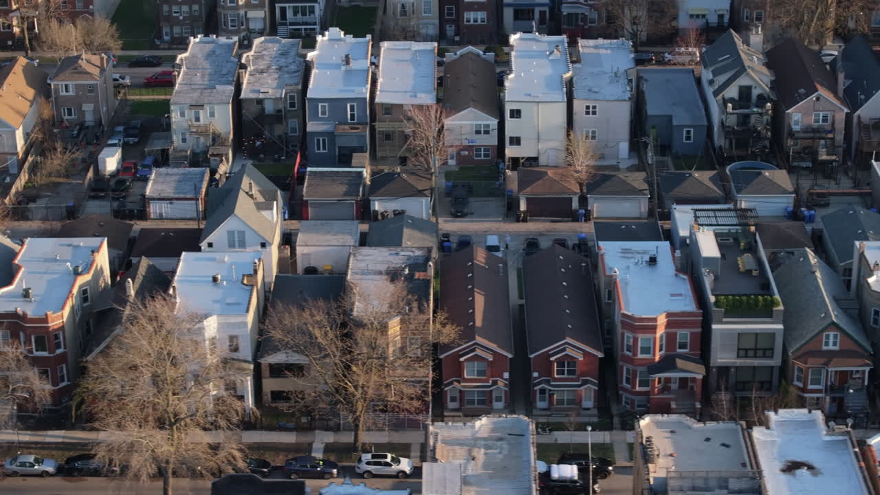 Aerial view of homes in Humboldt Park, Chicago. Shot on a spring day
