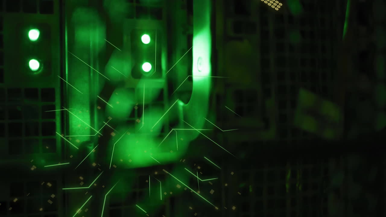 Animation of circuit board and data processing over computer servers
