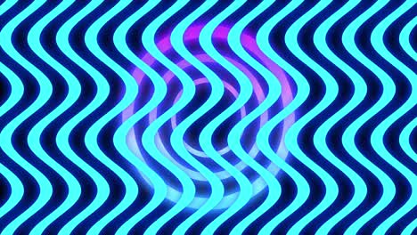 Animation-Mehrerer-Leuchtender-Neonblauer-Wellenlinien,-Die-Sich-In-Einer-Nahtlosen-Schleife-über-Violette-Kreise-Bewegen