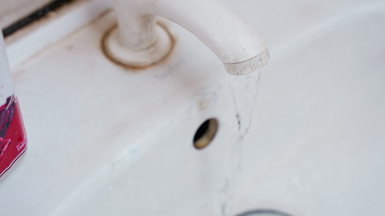 Serene depiction of home plumbing issues. Gentle home repair illustration with mineral deposits shown. Tranquil household repair scene highlighting mineral buildup on fixtures and containers