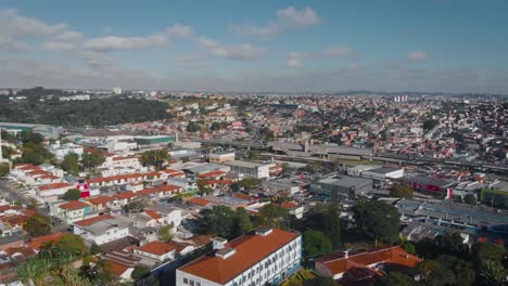 Aerial-landscape-image---Flying-over-slum-in-district-of-Capão-Redondo,-São-Paulo-City-in-Brazil