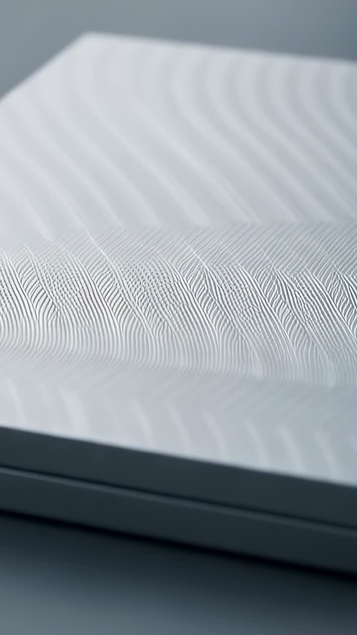 Vertical video: Adjusting focus, camera revealing wavy bands on white pad on dark base in studio