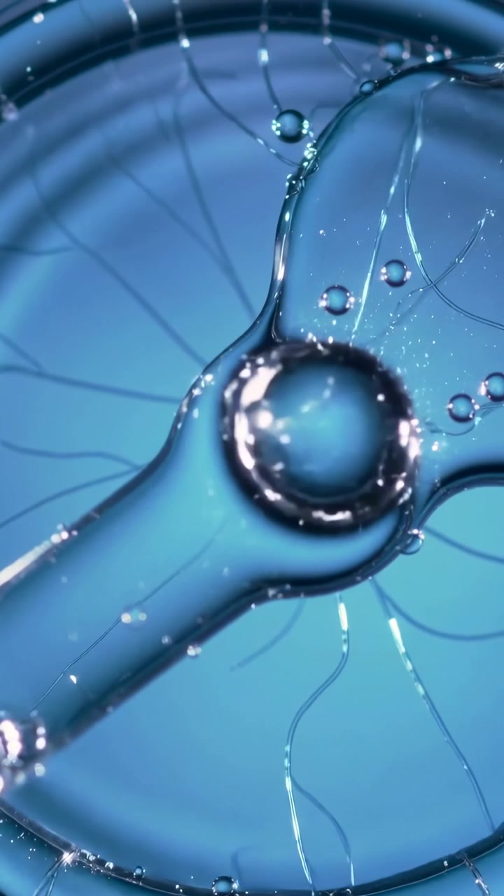 Video verticale: Luce cangiante che provoca l'arrotondamento di una grande goccia, piccola goccia che scivola lungo una pellicola in laboratorio.