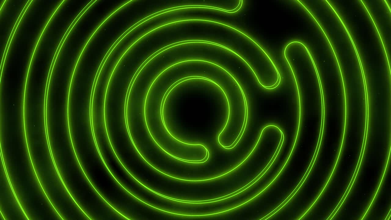 Abstract animated background with rotating flickering neon green colored labyrinth and concentric geometric shapes