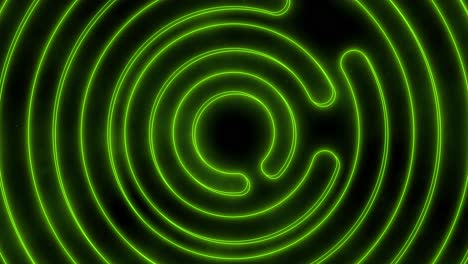 Abstract-animated-background-with-rotating-flickering-neon-green-colored-labyrinth-and-concentric-geometric-shapes