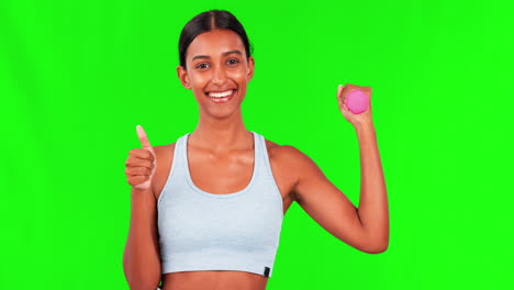 Fitness,-green-screen-and-woman-with-thumbs-up