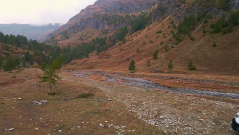 Camper-Van-Parked-Next-To-A-River-On-Argentera-Valley-In-Cuneo-Province,-Piedmont,-Italy