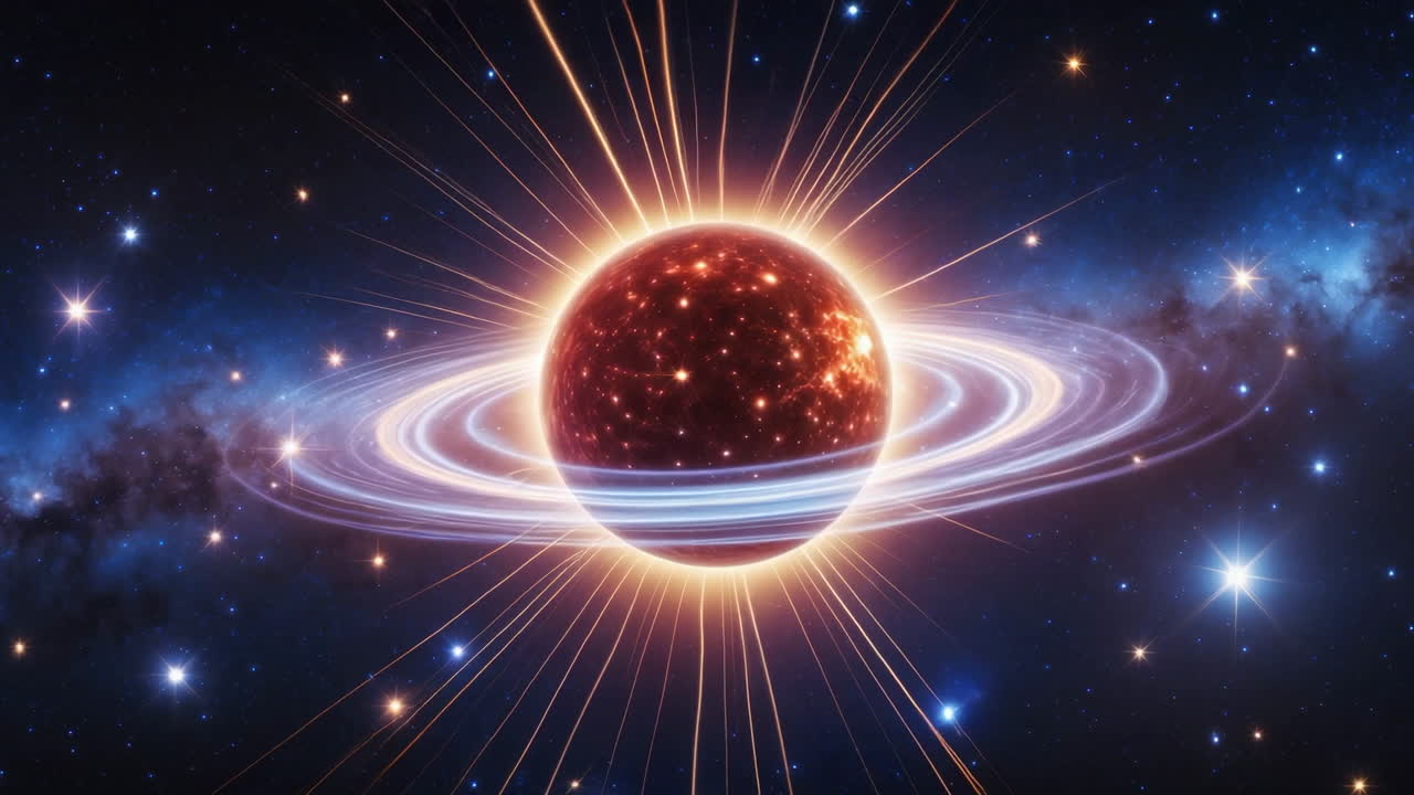 Radiant Celestial Body with Rings in Starry Space