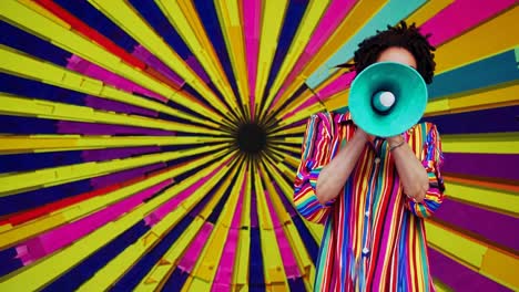 woman with megaphone in vibrant colors